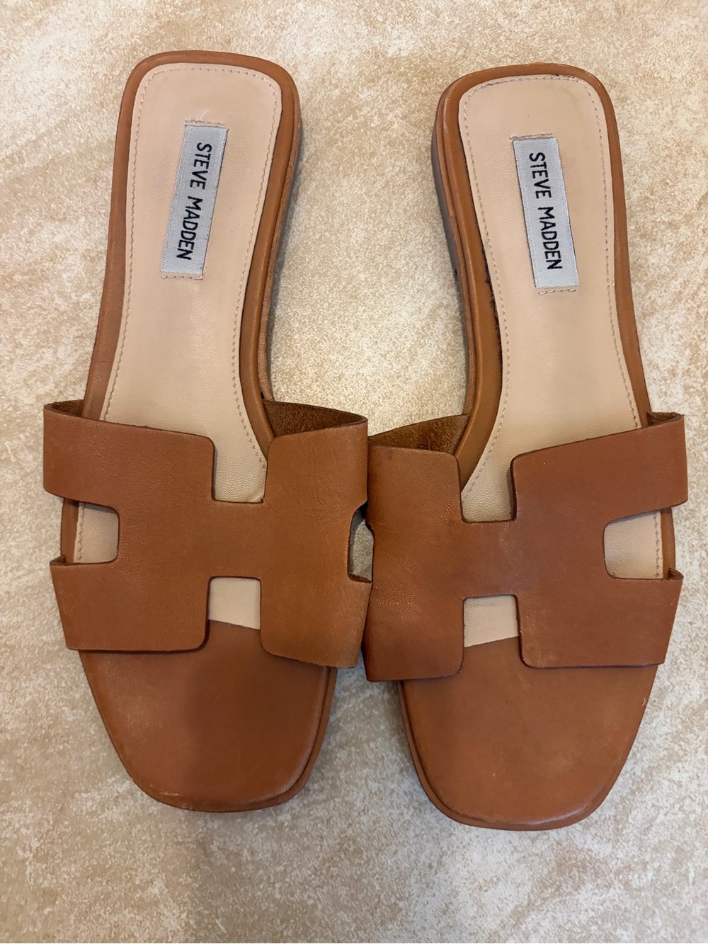 Steve Madden Brown H-Style Leather Cutout Slide Sandals 🤎